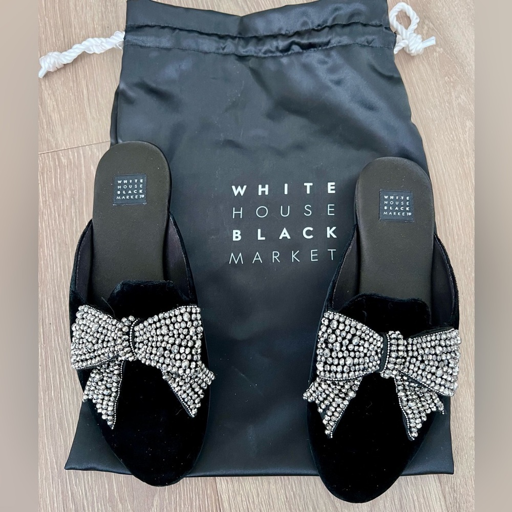 Rhinestone Bow Velvet Slides - WHBM - 7M